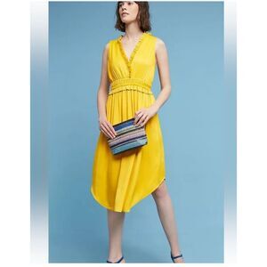 Anthropologie Maeve La Habana Yellow Ruffle Midi Dress‎ Size S